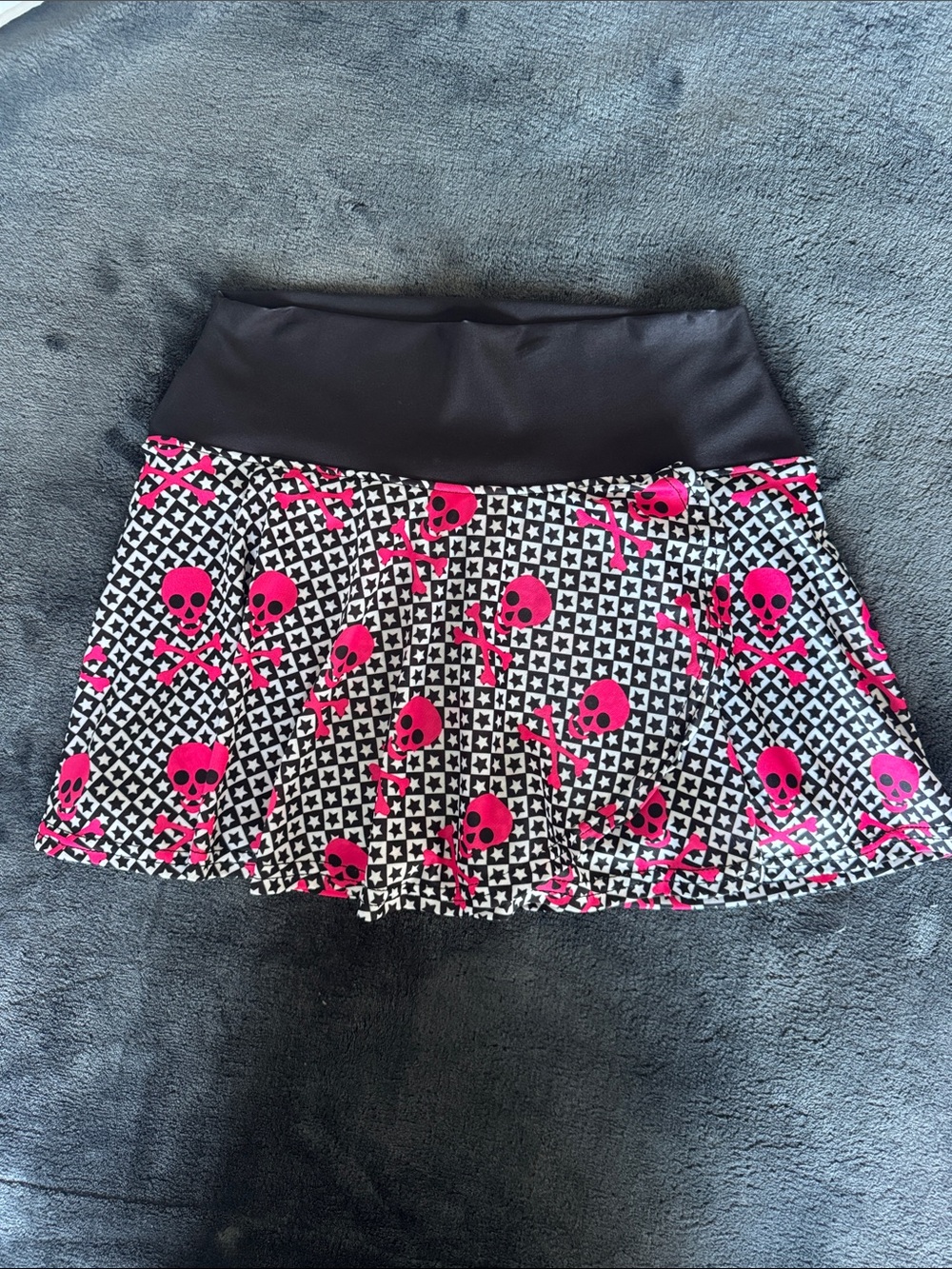 Pink Skull Print Circle Skirt with Black Waistband